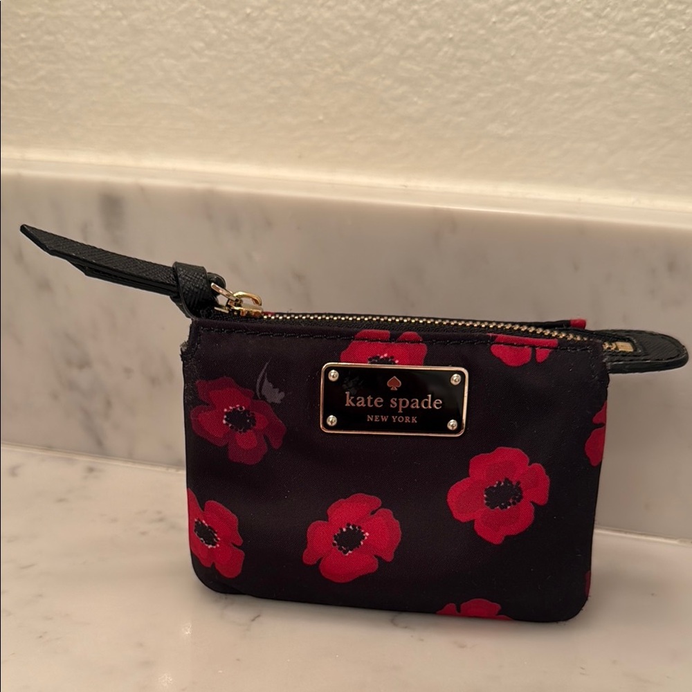 Kate Spade Black and Red Floral mini wallet